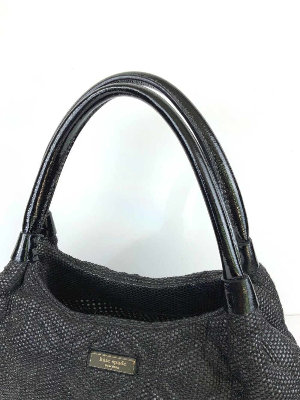 Kate Spade New York Black Quilted Woven Straw Satchel Hand Bag - Picture 3 of 16